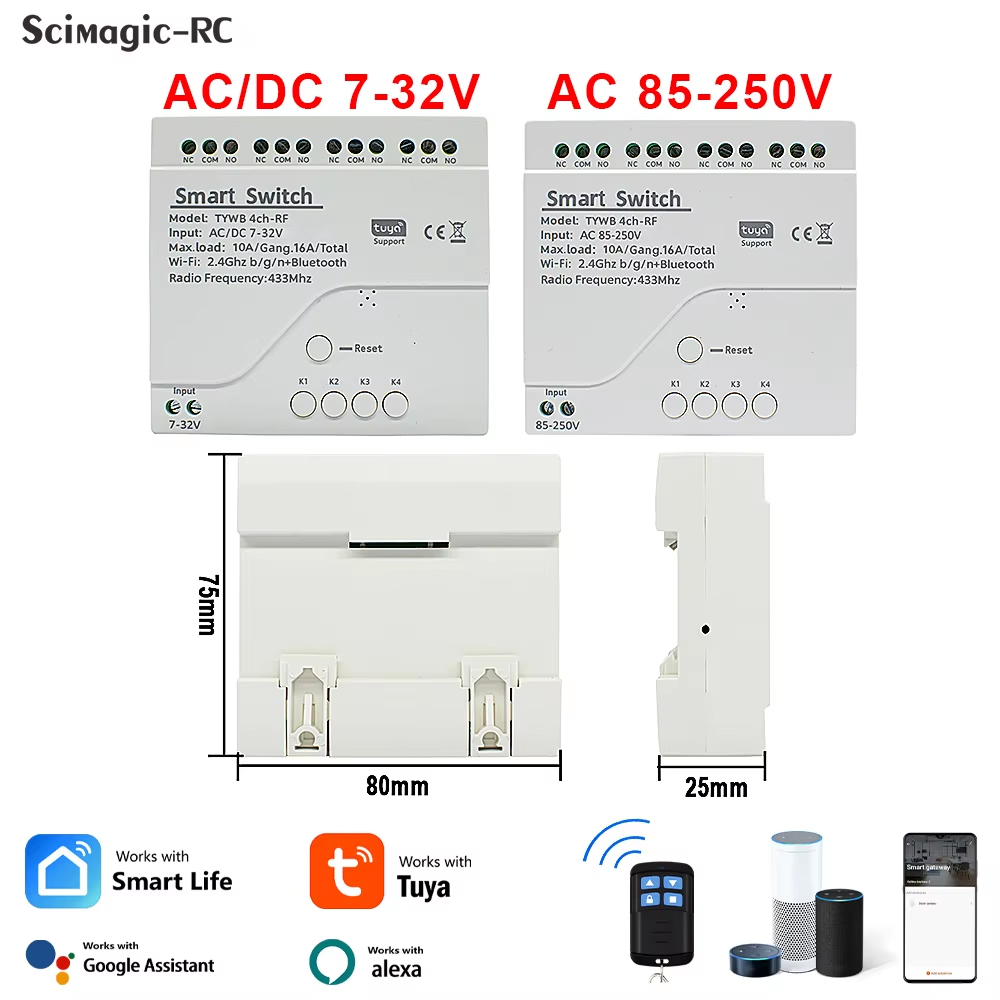 Tuya 4 Channel - 4CH Wifi Smart Relay 4-kanaals draadloze